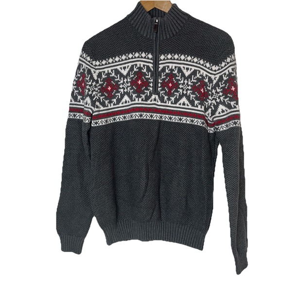 IZOD Fair Isle‎ Nordic Quarter Zip Cable Knit Fisherman Sweater Men's Size L - Picture 1 of 9